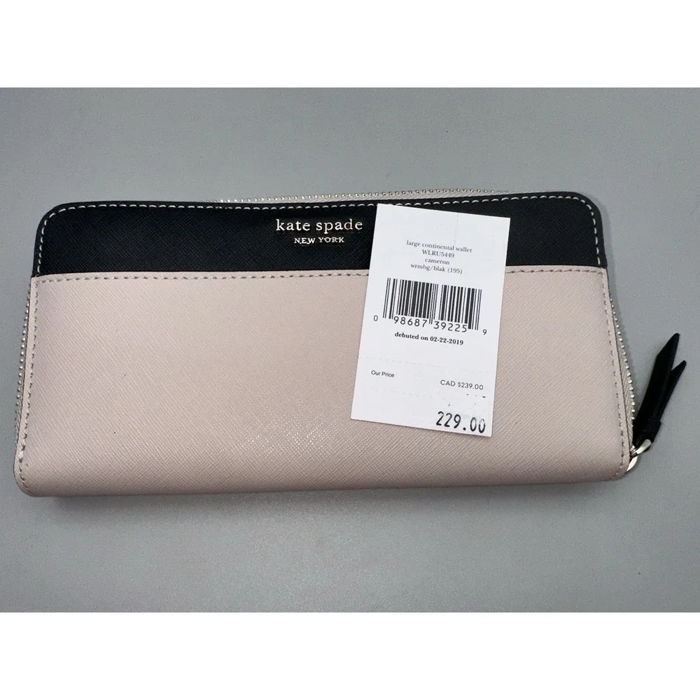 Kate Spade NWT Cameron Large Continental Wallet Warm Beige Black